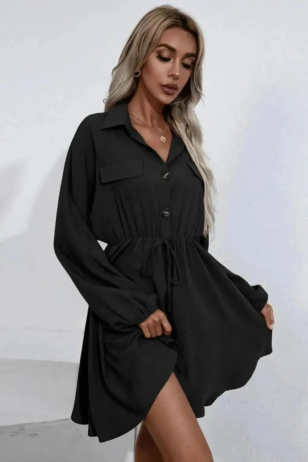 Ivy Lane Collared Tie Waist Button Up Shirt Dress - Bad Moms Club