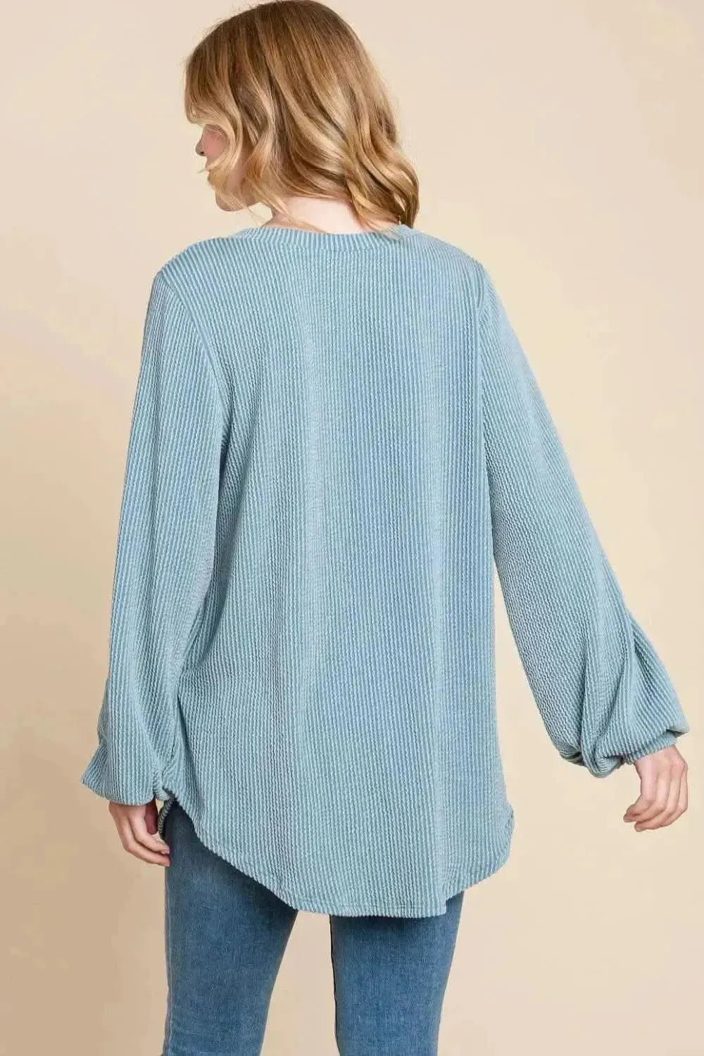 BOMBOM Long Sleeve Curved Hem Ribbed T-Shirt - Bad Moms Club