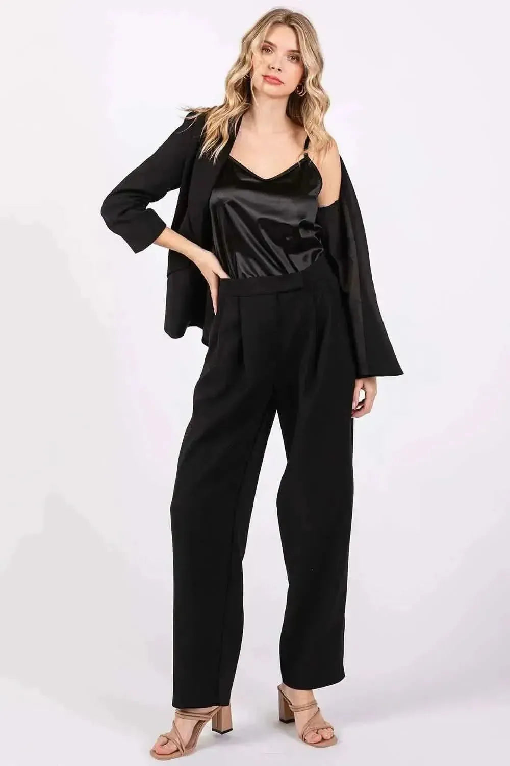 GeeGee High-Waisted Pleated Pants - Bad Moms Club