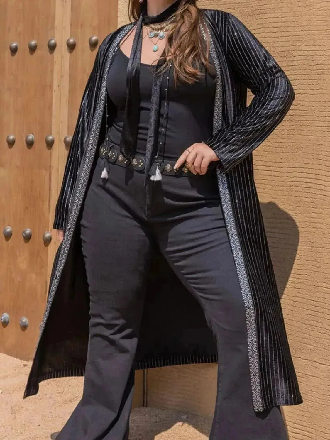 Plus Size Striped Long Sleeve Cardigan - Bad Moms Club