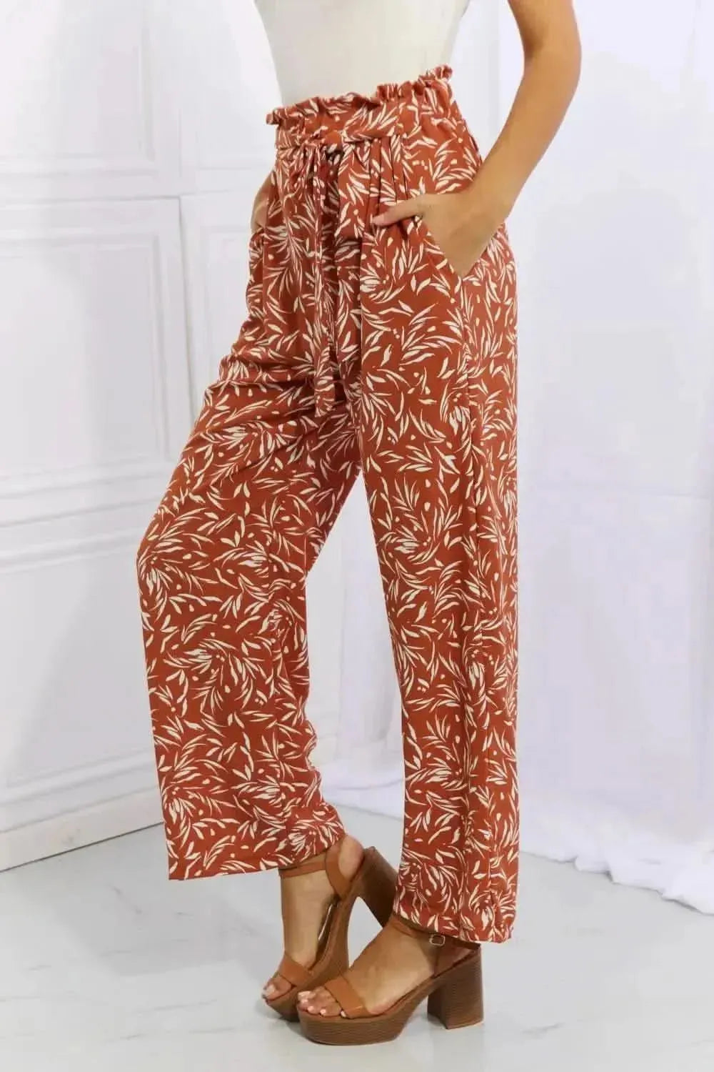 Heimish Right Angle Full Size Geometric Printed Pants in Red Orange - Bad Moms Club