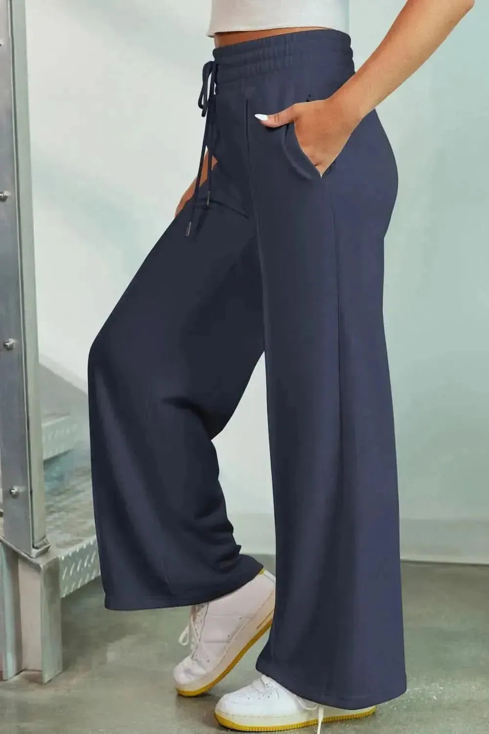 Drawstring Wide Leg Pants with Pockets - Bad Moms Club