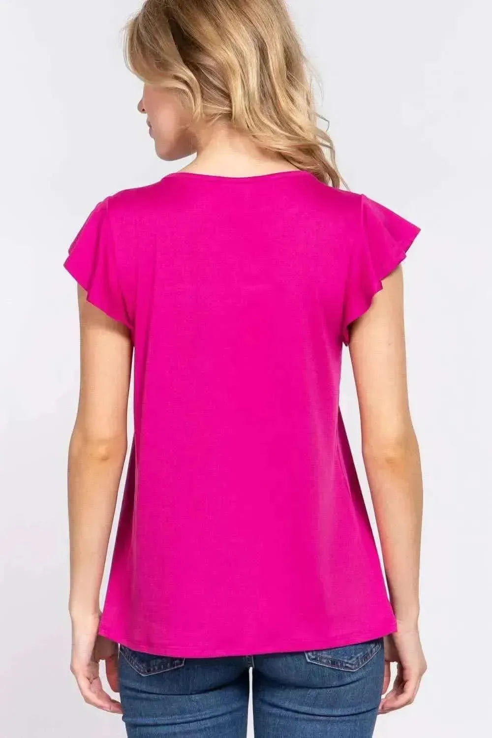 ACTIVE BASIC Ruffle Short Sleeve Lace Detail Knit Top - Bad Moms Club