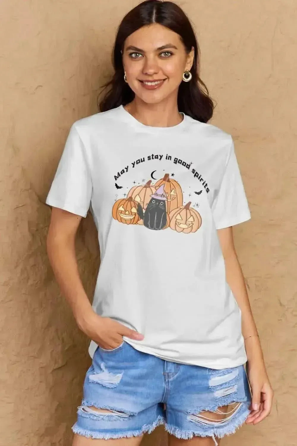 Simply Love Full Size MAY YOU STAY IN GOOD SPIRITS Graphic Cotton T-Shirt - Bad Moms Club