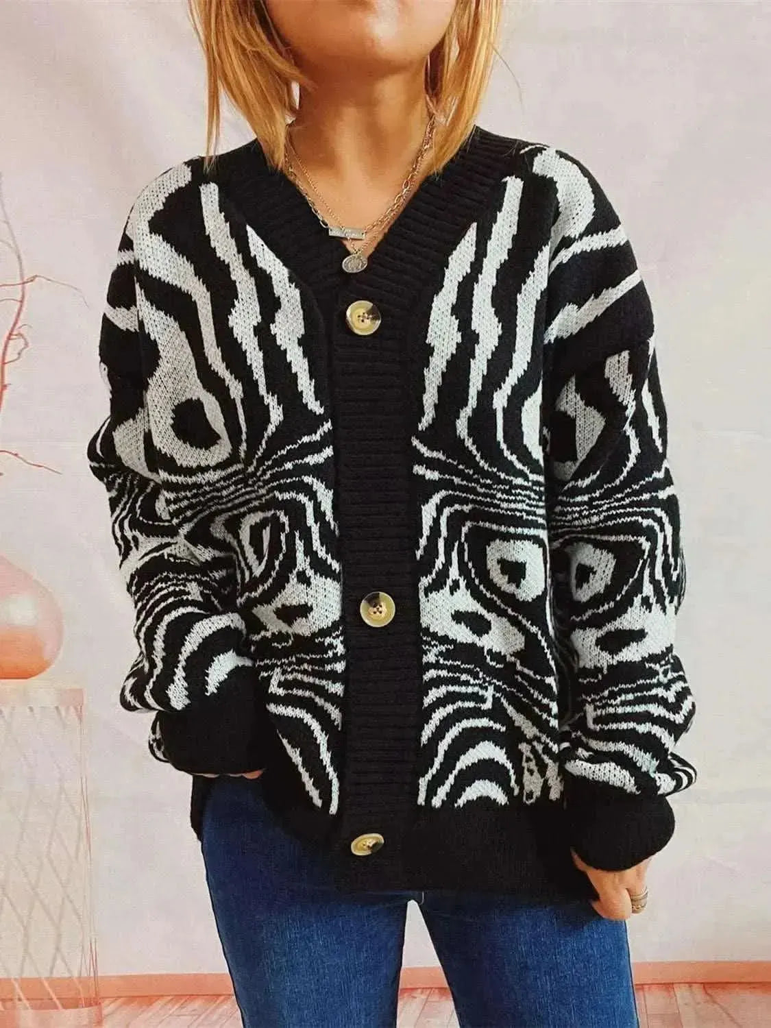 Abstract Pattern Button Down Cardigan - Bad Moms Club