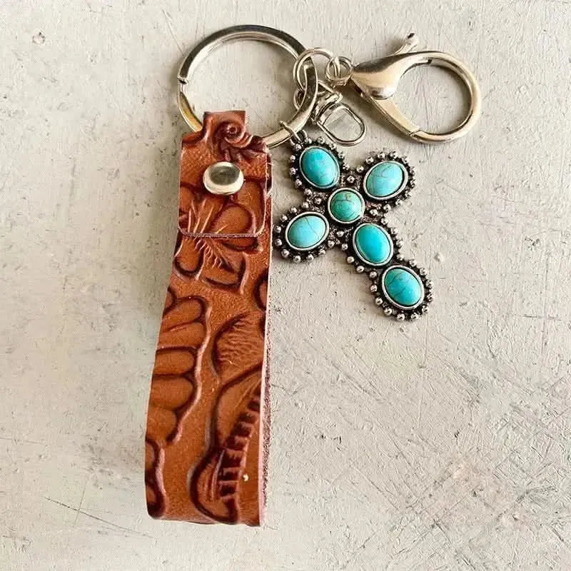 Turquoise Genuine Leather Key Chain - Bad Moms Club