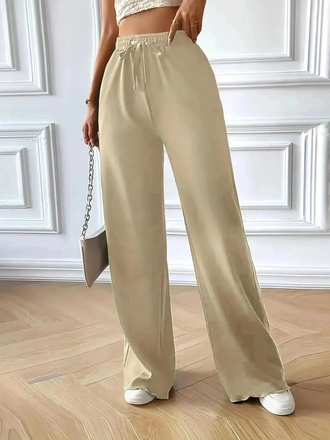 Full Size Drawstring Pocketed Wide Leg Pants - Bad Moms Club