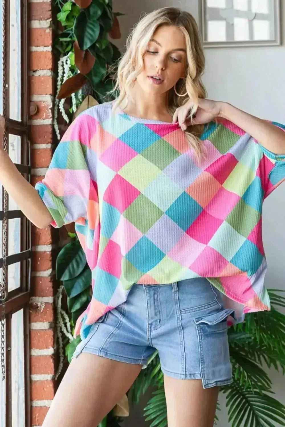 HOPELY Color Block Waffle Oversized T-Shirt - Bad Moms Club