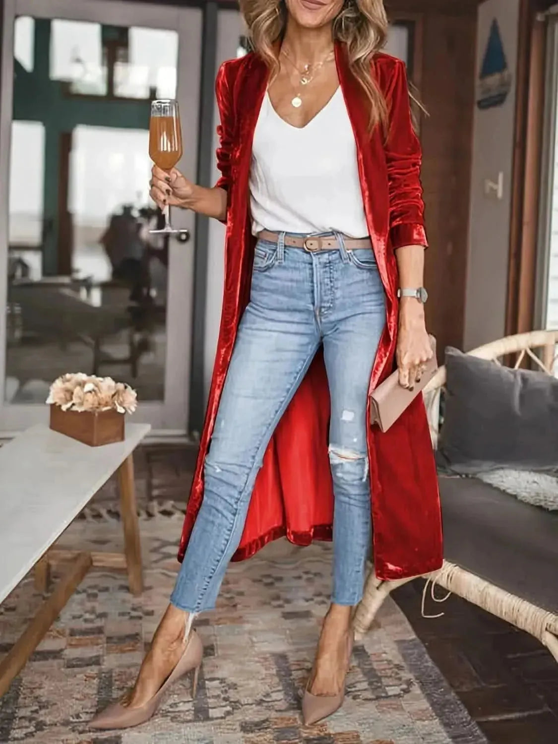 Open Front Long Sleeve Coat - Bad Moms Club