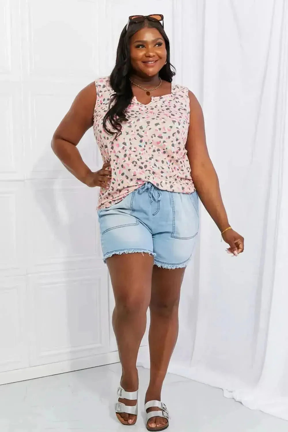 Heimish Full Size Printed Sleeveless Top - Bad Moms Club