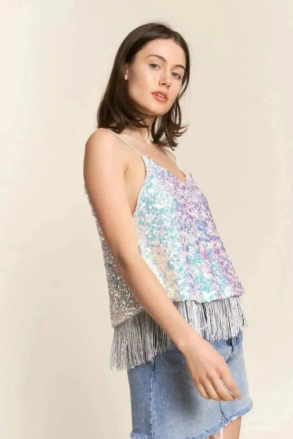 J.NNA Sequin Tassel Hem Flowy Cami - Bad Moms Club