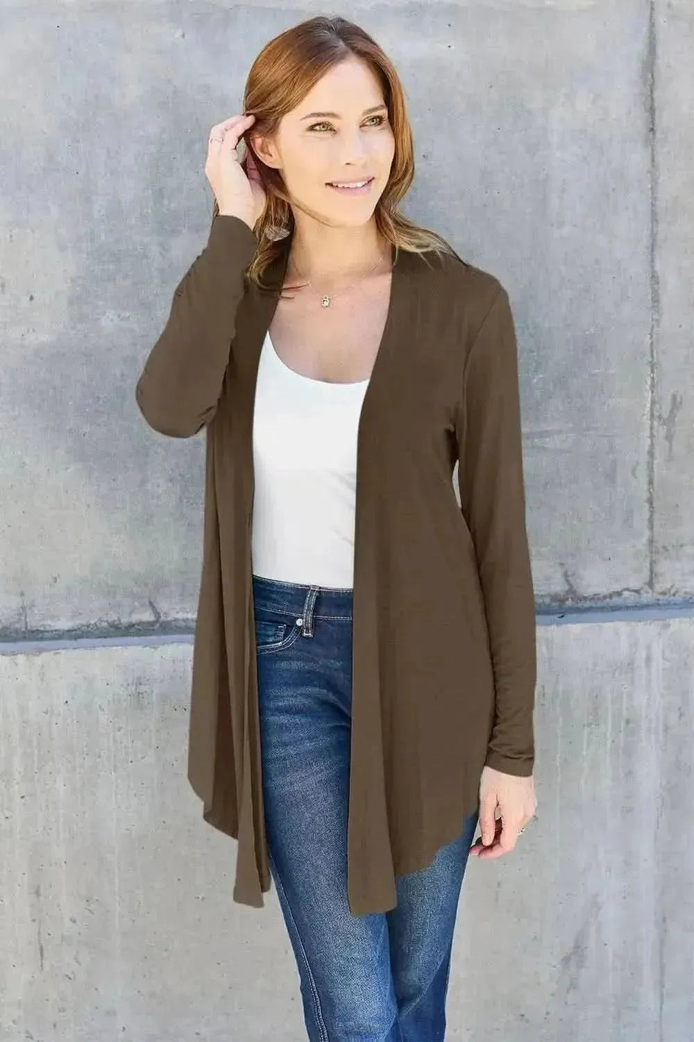 Basic Bae Full Size Open Front Long Sleeve Cardigan - Bad Moms Club