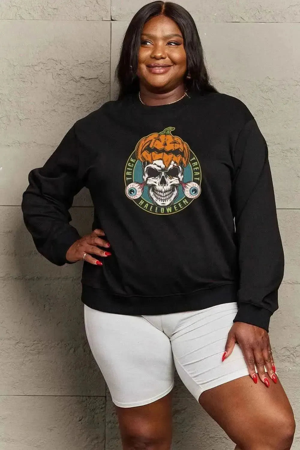Simply Love Full Size Skull Graphic Sweatshirt - Bad Moms Club