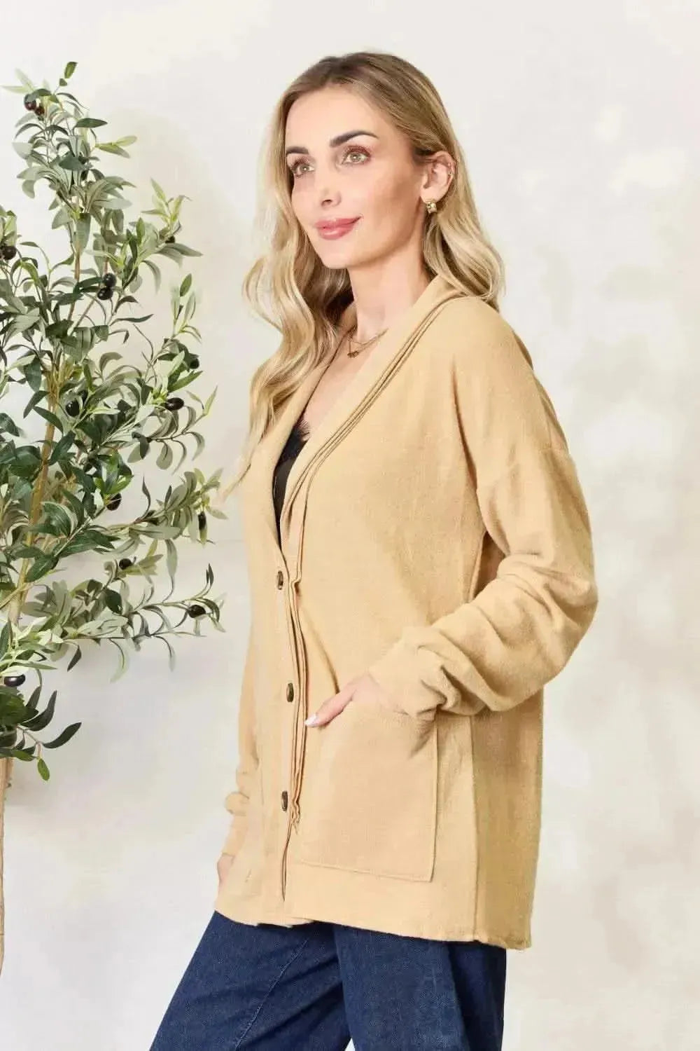 Heimish Full Size Button Up Long Sleeve Cardigan - Bad Moms Club