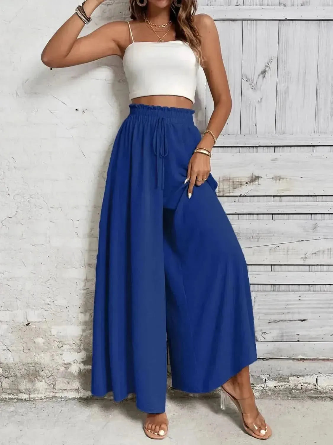 Honey Tied High Waist Wide Leg Pants - Bad Moms Club