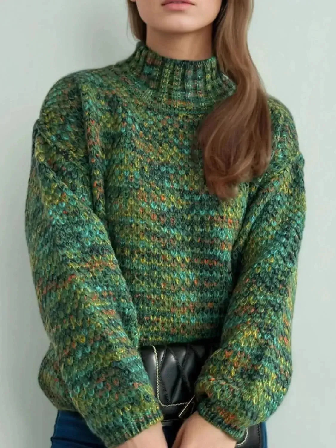 Heathered Turtleneck Dropped Shoulder Sweater - Bad Moms Club