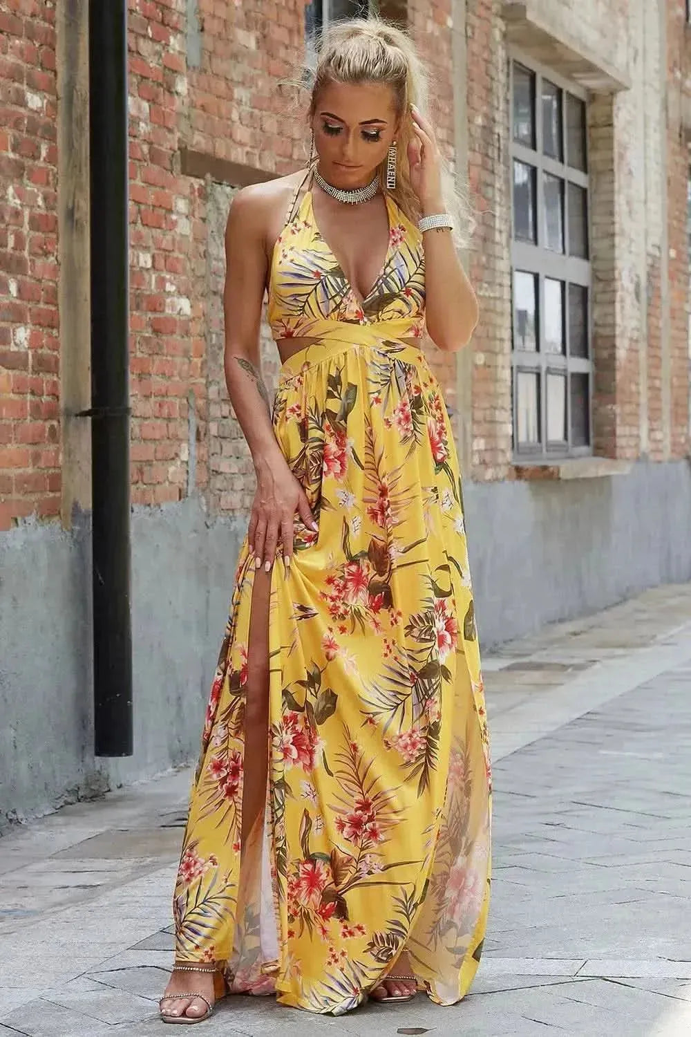 Halter Neck Split Dress - Bad Moms Club