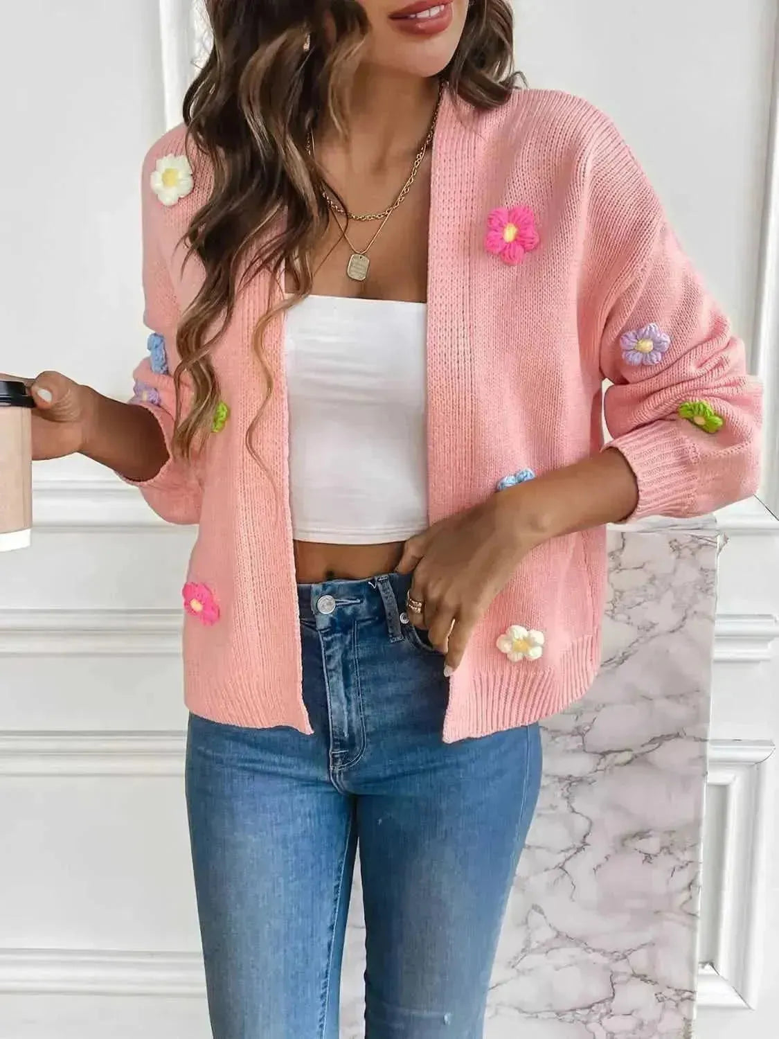 Floral Long Sleeve Open Front Cardigan - Bad Moms Club