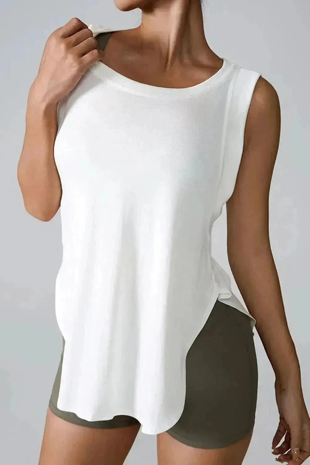 Slit Round Neck Active Tank - Bad Moms Club