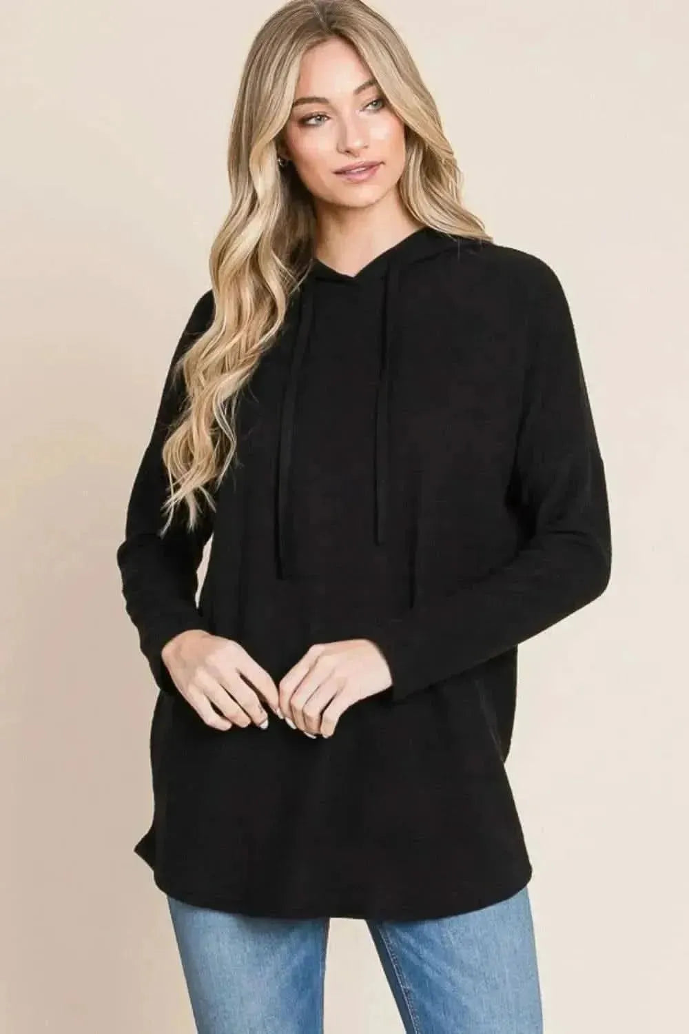 BOMBOM Contrast Drawstring Drop Shoulder Knit Hoodie - Bad Moms Club