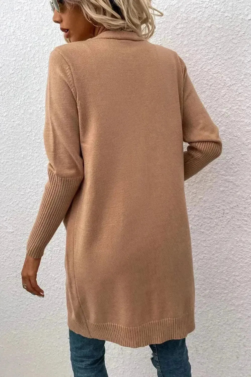 Open Front Long Sleeve Cardigan with Pockets - Bad Moms Club