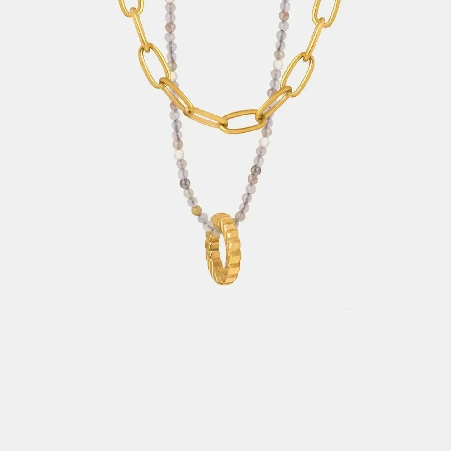 Beaded Double-Layered Titanium Steel Necklace - Bad Moms Club
