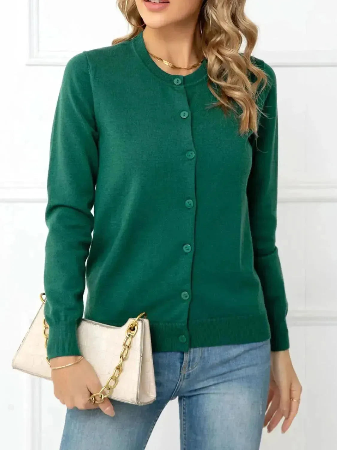 Button Down Round Neck Cardigan - Bad Moms Club