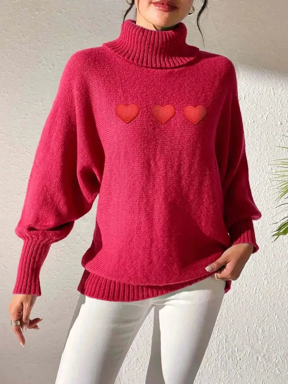 Heart Turtleneck Long Sleeve Sweater - Bad Moms Club