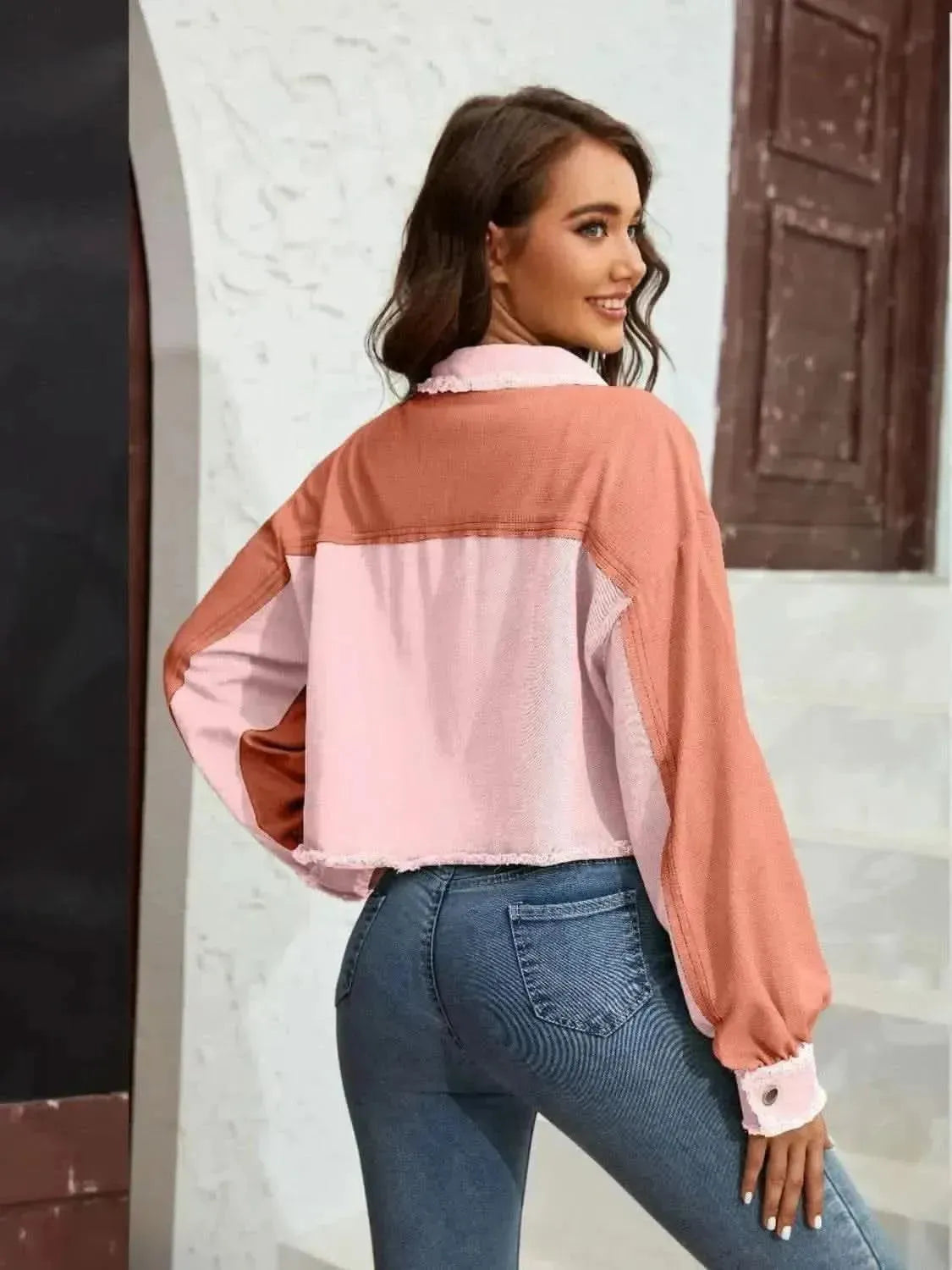 Color Block Crop Jacket with Pockets - Bad Moms Club