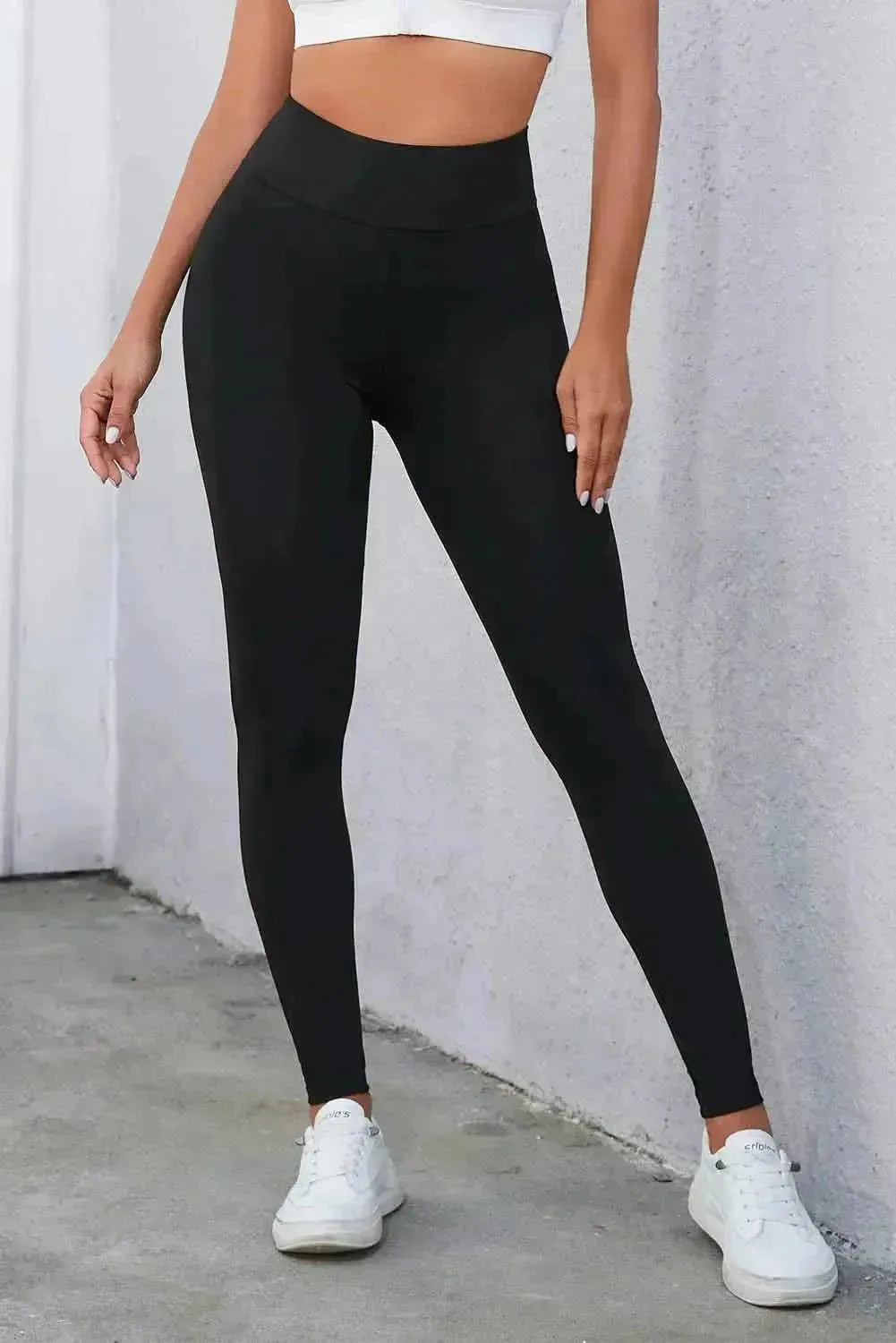 Crisscross Detail Wide Waistband Leggings - Bad Moms Club