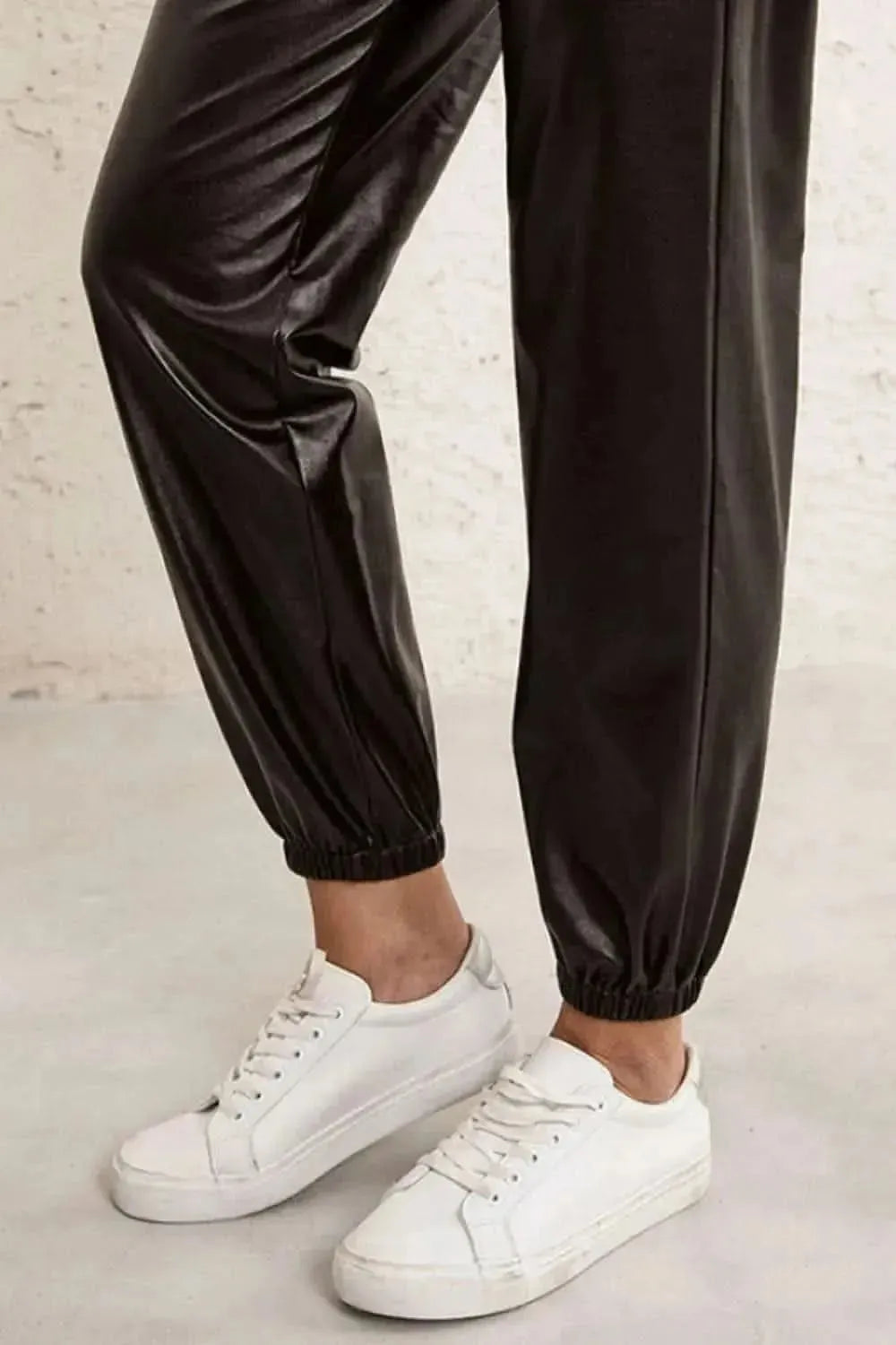 Ivy Lane Elastic Waist PU Leather Joggers - Bad Moms Club
