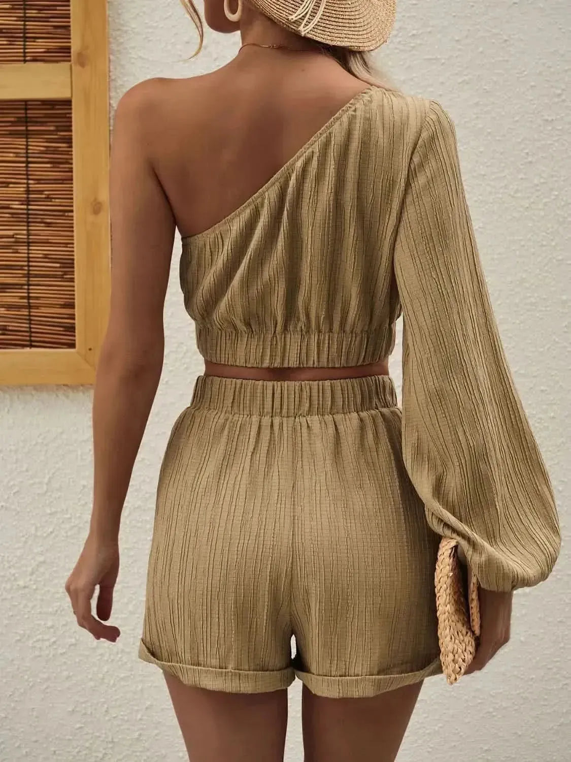Honey One Shoulder Long Sleeve Top and Shorts Set - Bad Moms Club