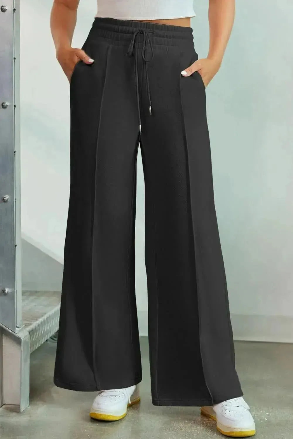 Drawstring Wide Leg Pants with Pockets - Bad Moms Club
