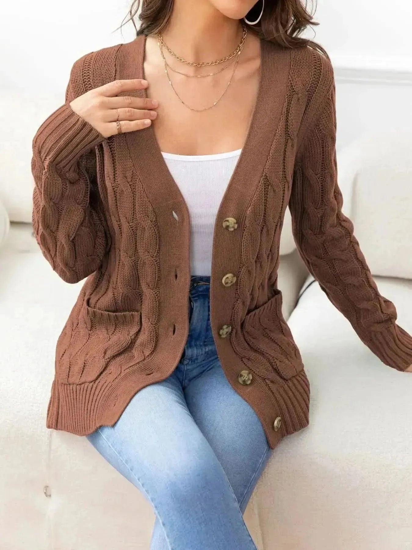 Button Down Cable-Knit Cardigan - Bad Moms Club