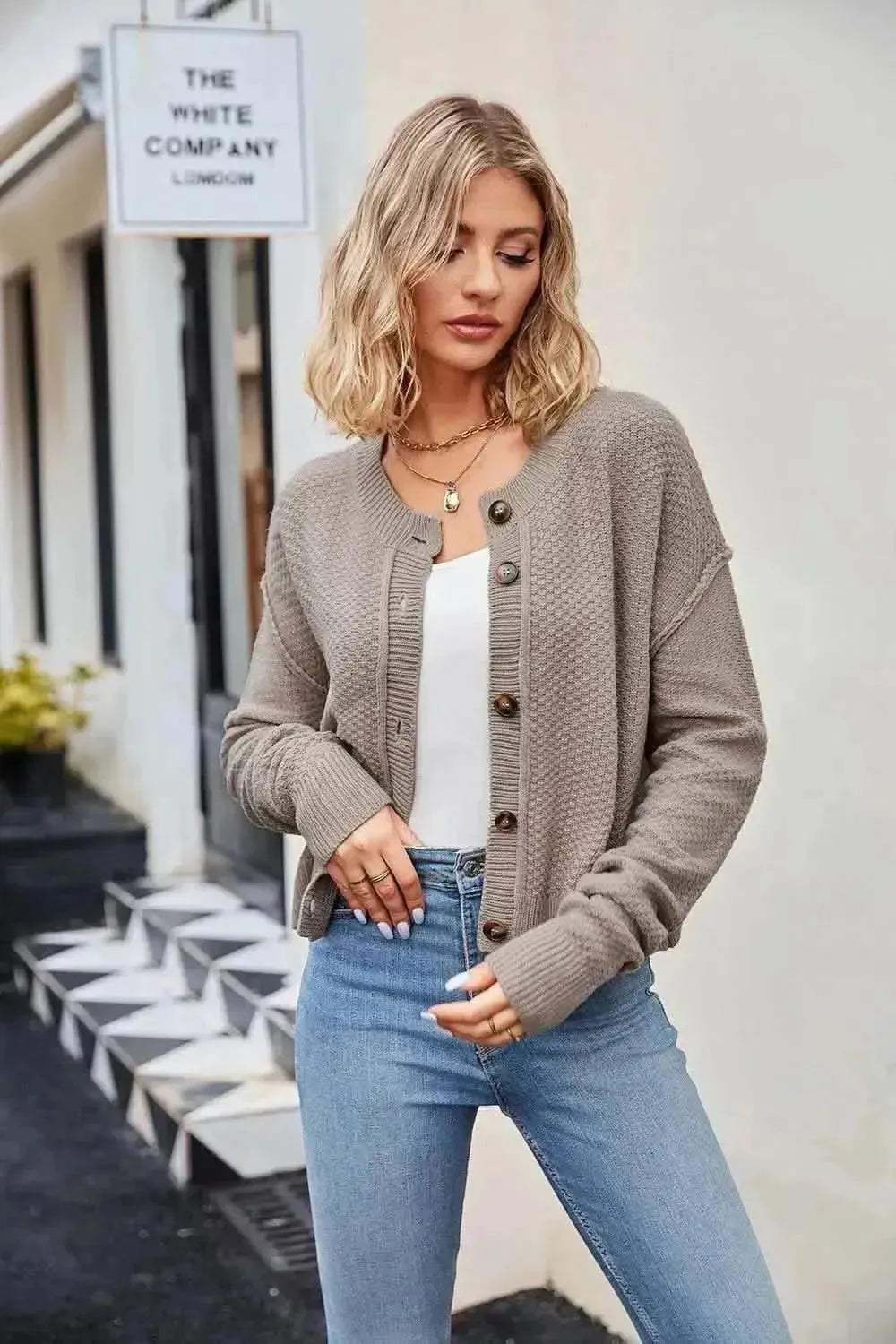 Button Down Exposed Seam Cardigan - Bad Moms Club