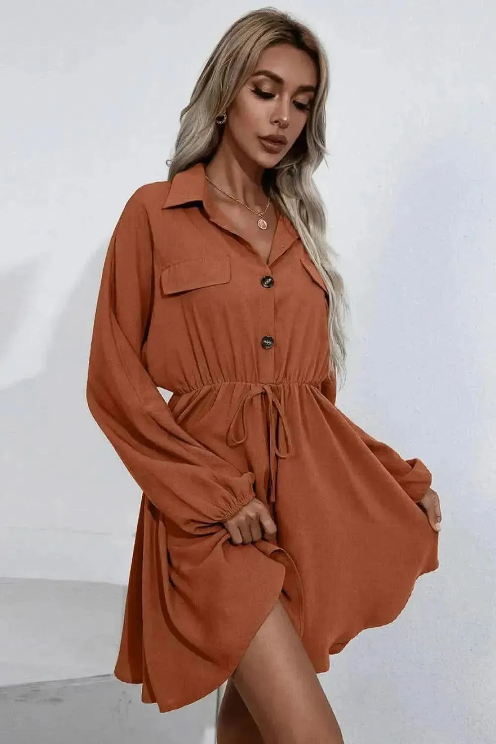 Ivy Lane Collared Tie Waist Button Up Shirt Dress - Bad Moms Club