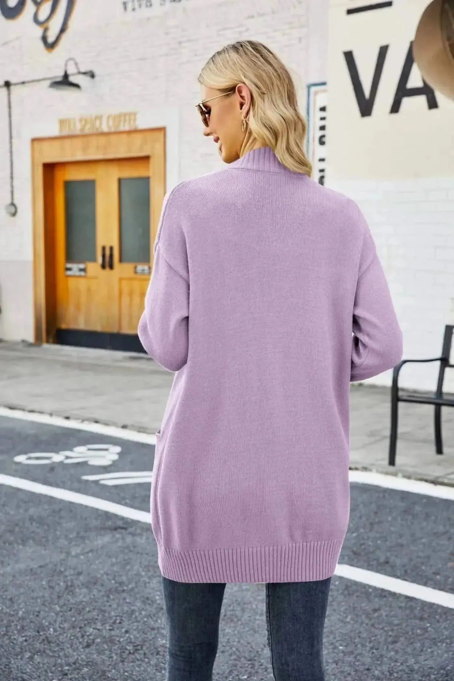 Ribbed Trim Dropped Shoulder Pocketed Cardigan - Bad Moms Club