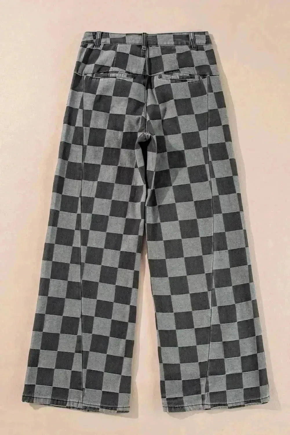Checkered Wide Leg Jeans with Pockets - Bad Moms Club
