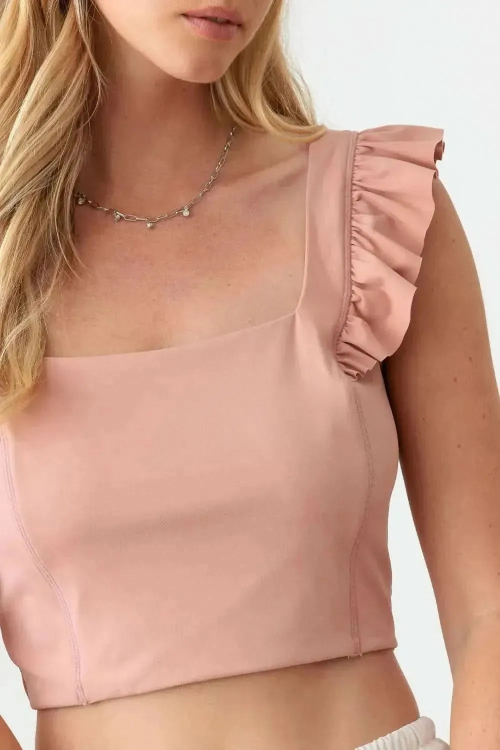 Le Lis Ruffled Cap Sleeve Square Neck Crop Top - Bad Moms Club