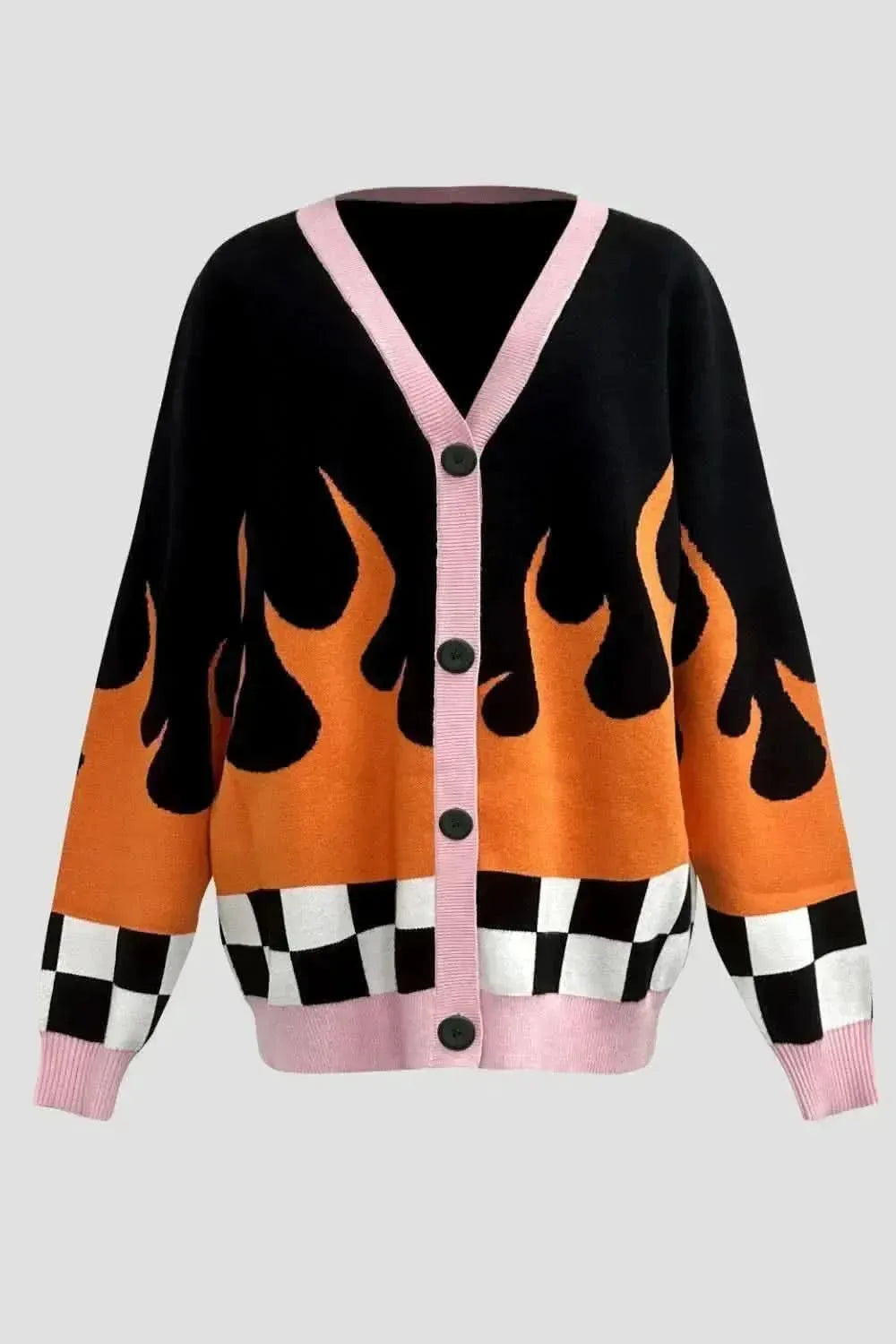 Emy Ave Flame Pattern Button Down Cardigan - Bad Moms Club