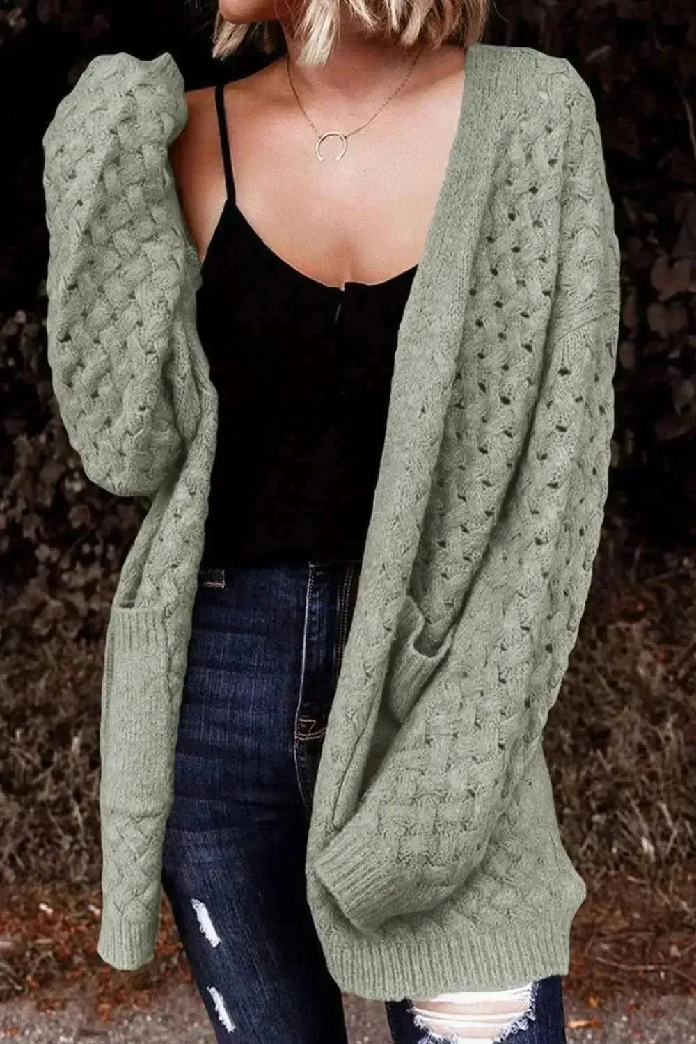Open Front Dropped Shoulder Cardigan with Pockets - Bad Moms Club