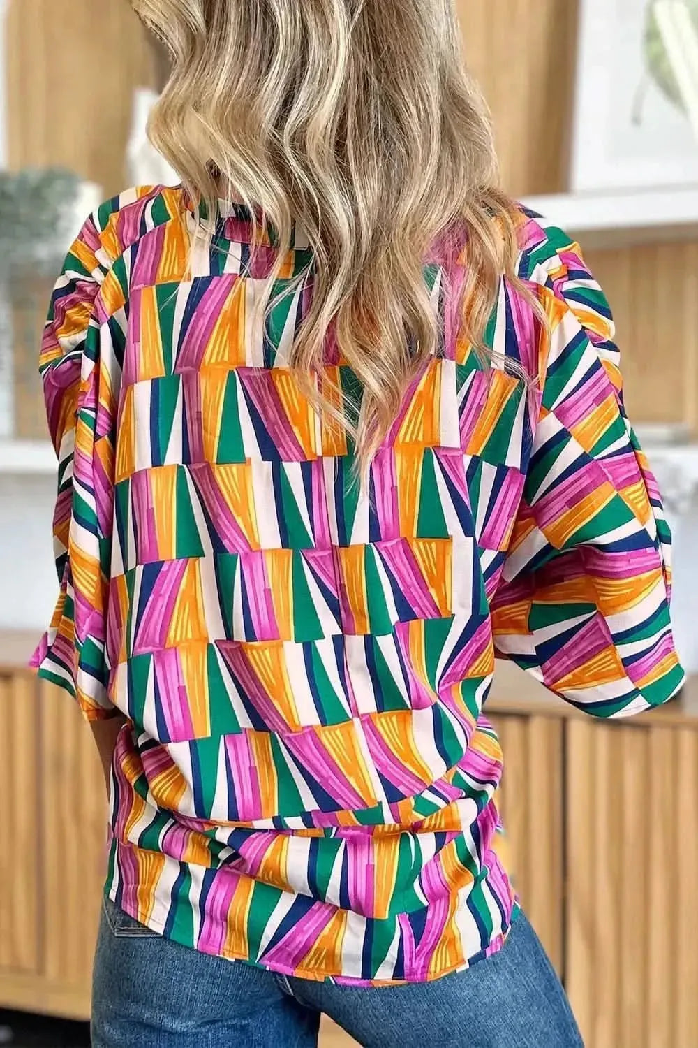 Double Take Full Size Geometric Notched Dolman Sleeve Top - Bad Moms Club
