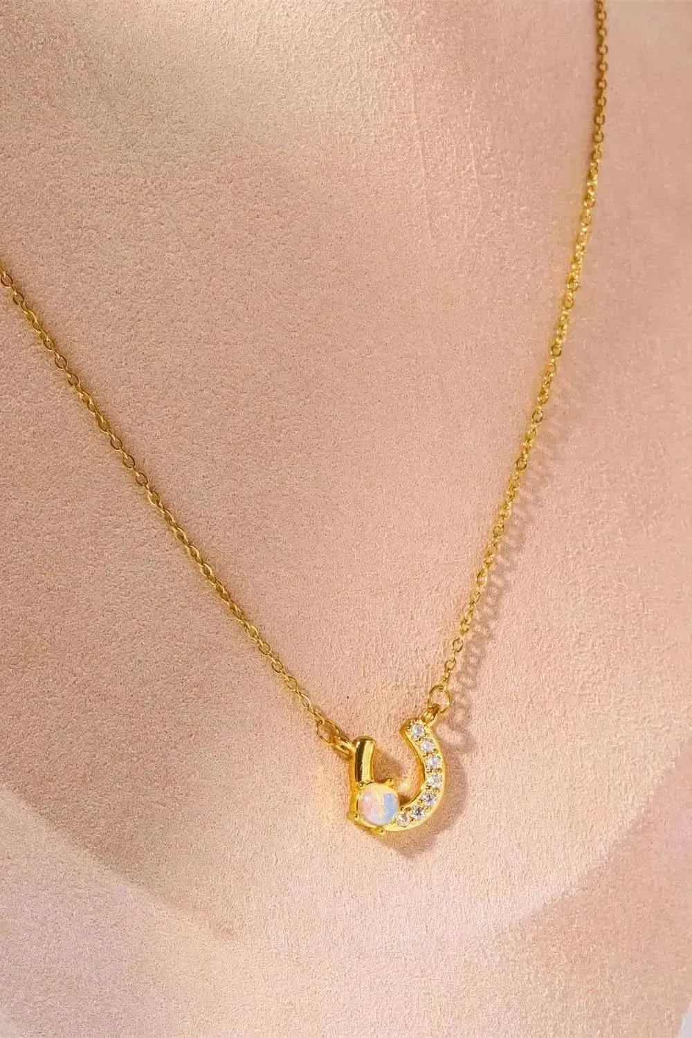Horseshoe Shape Copper 14K Gold Plated Pendant Necklace - Bad Moms Club
