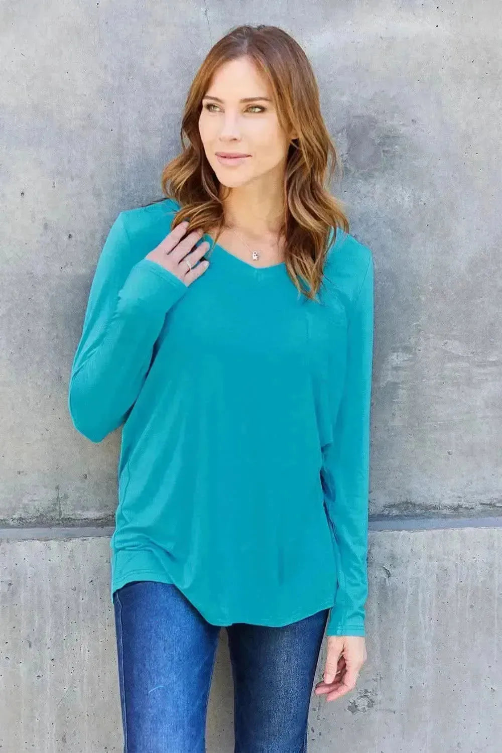 Basic Bae Full Size V-Neck Long Sleeve Top - Bad Moms Club