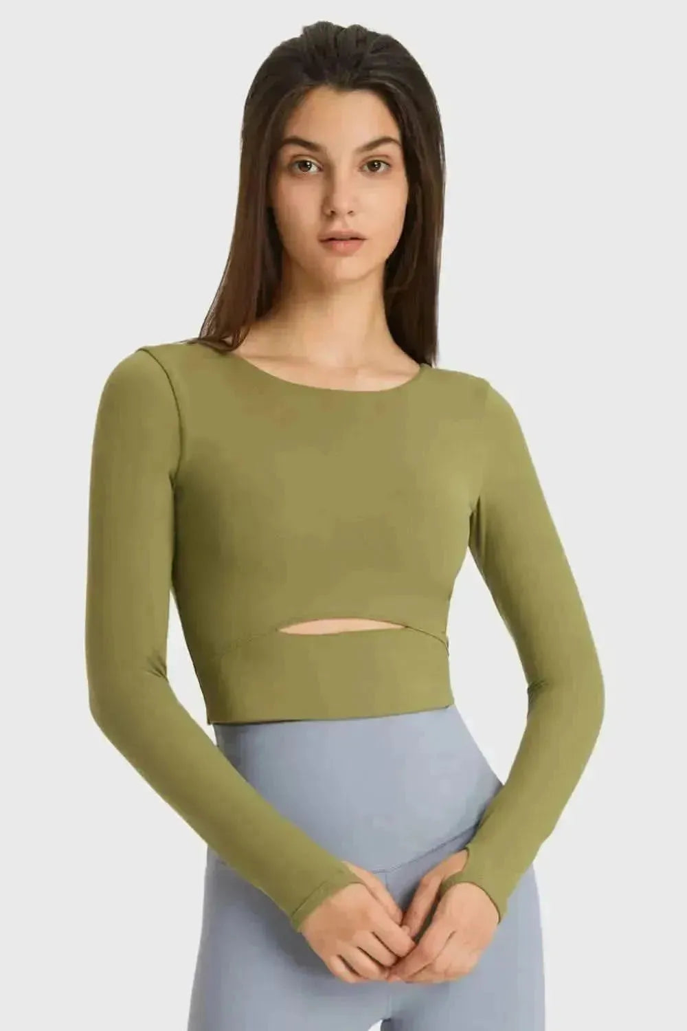 Cutout Long Sleeve Cropped Sports Top - Bad Moms Club