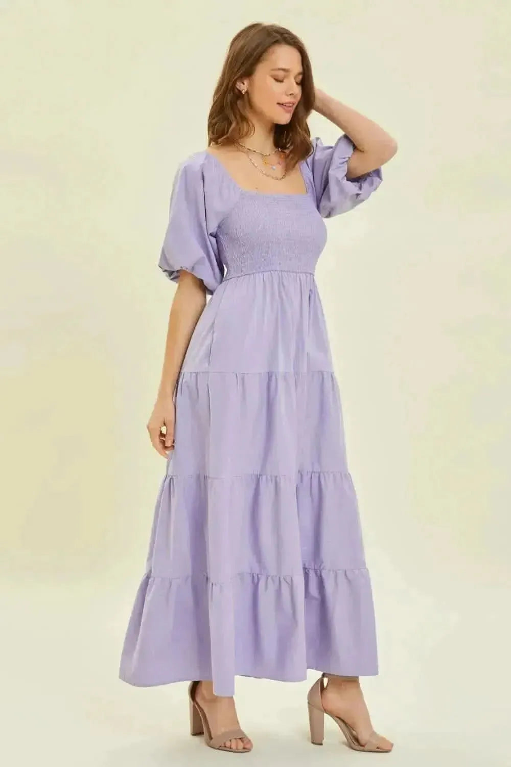 HEYSON Puff Sleeve Tiered Ruffled Poplin Dress - Bad Moms Club