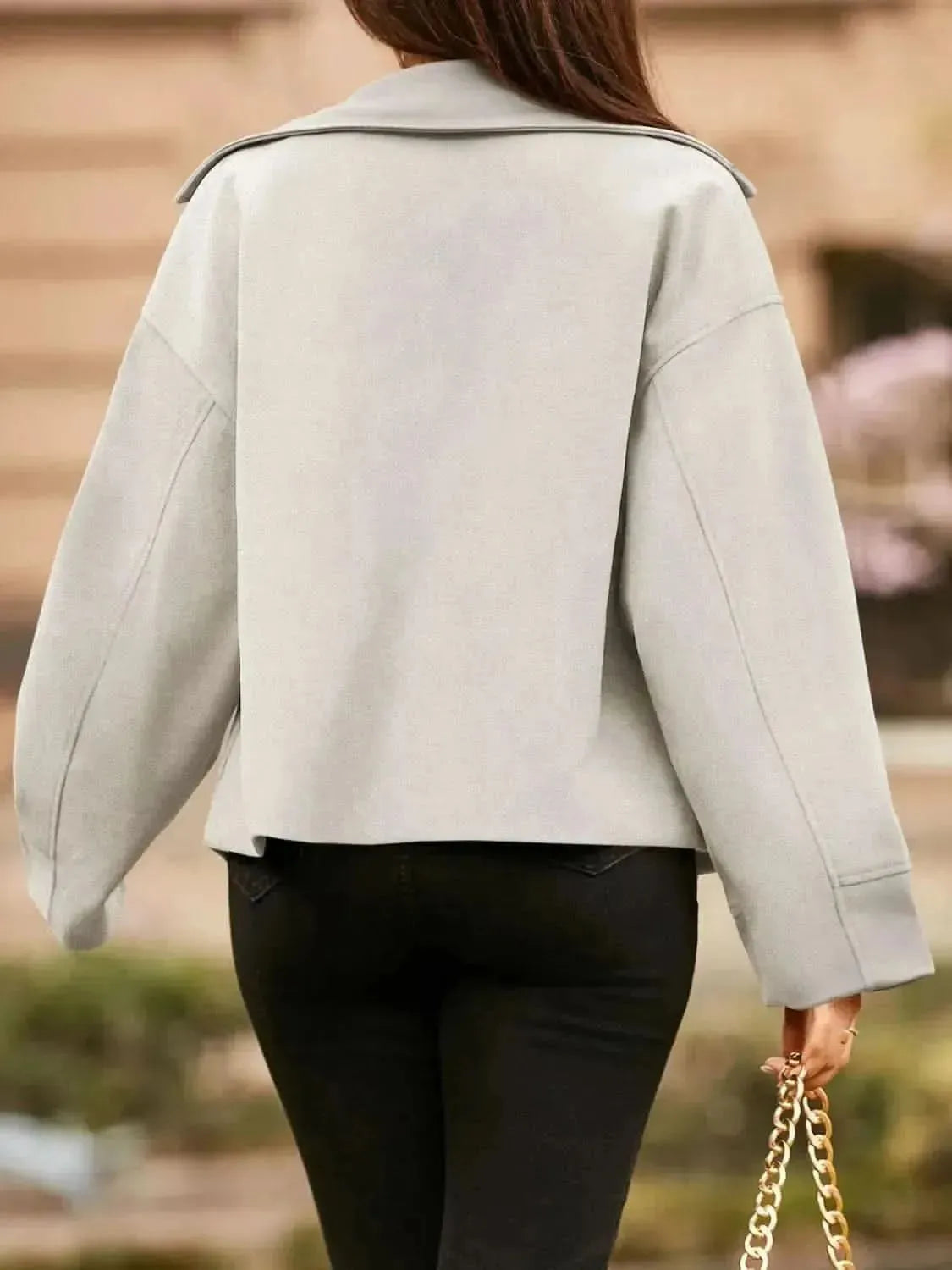 Collared Neck Dropped Shoulder Jacket - Bad Moms Club