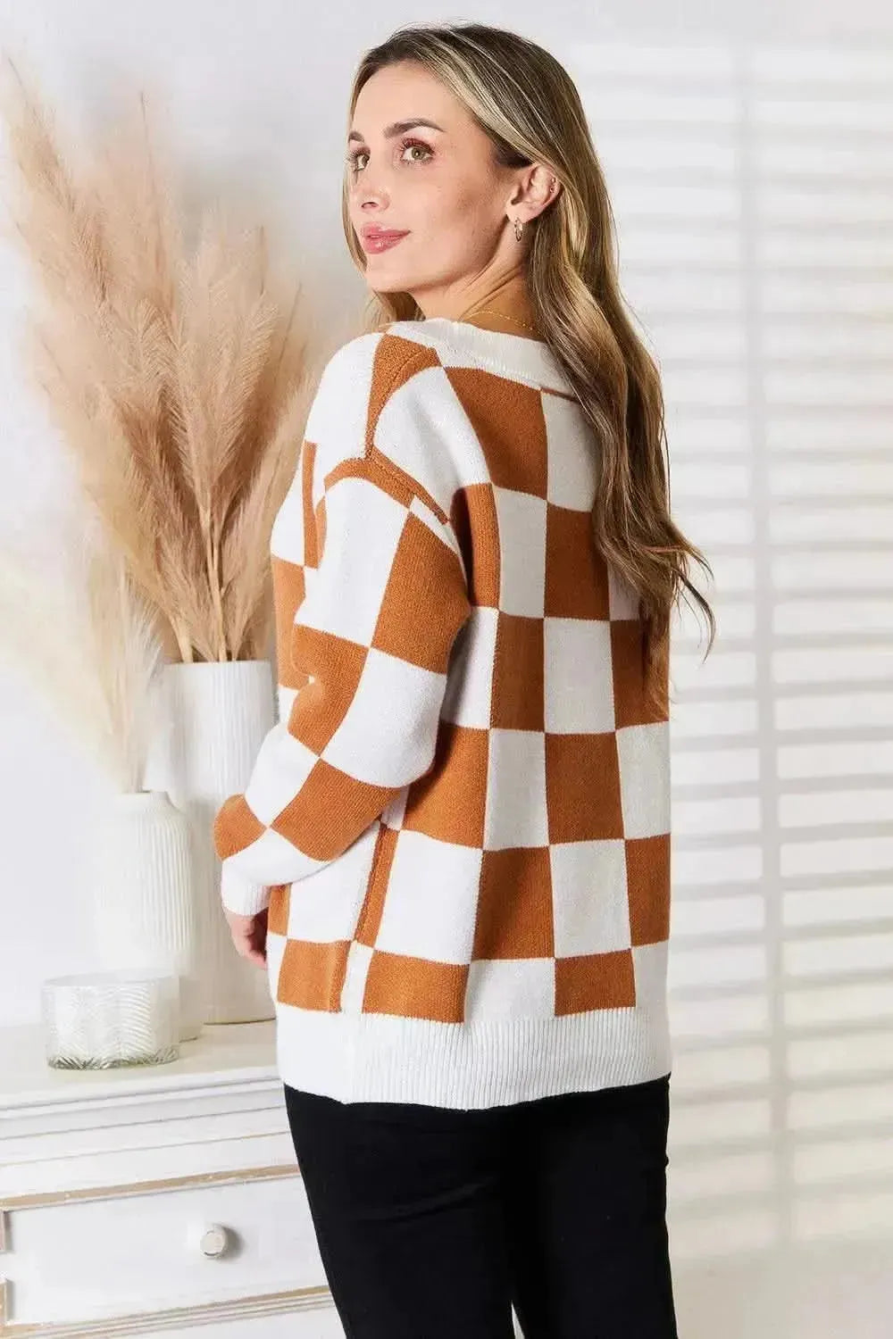 Double Take Button-Up V-Neck Dropped Shoulder Cardigan - Bad Moms Club