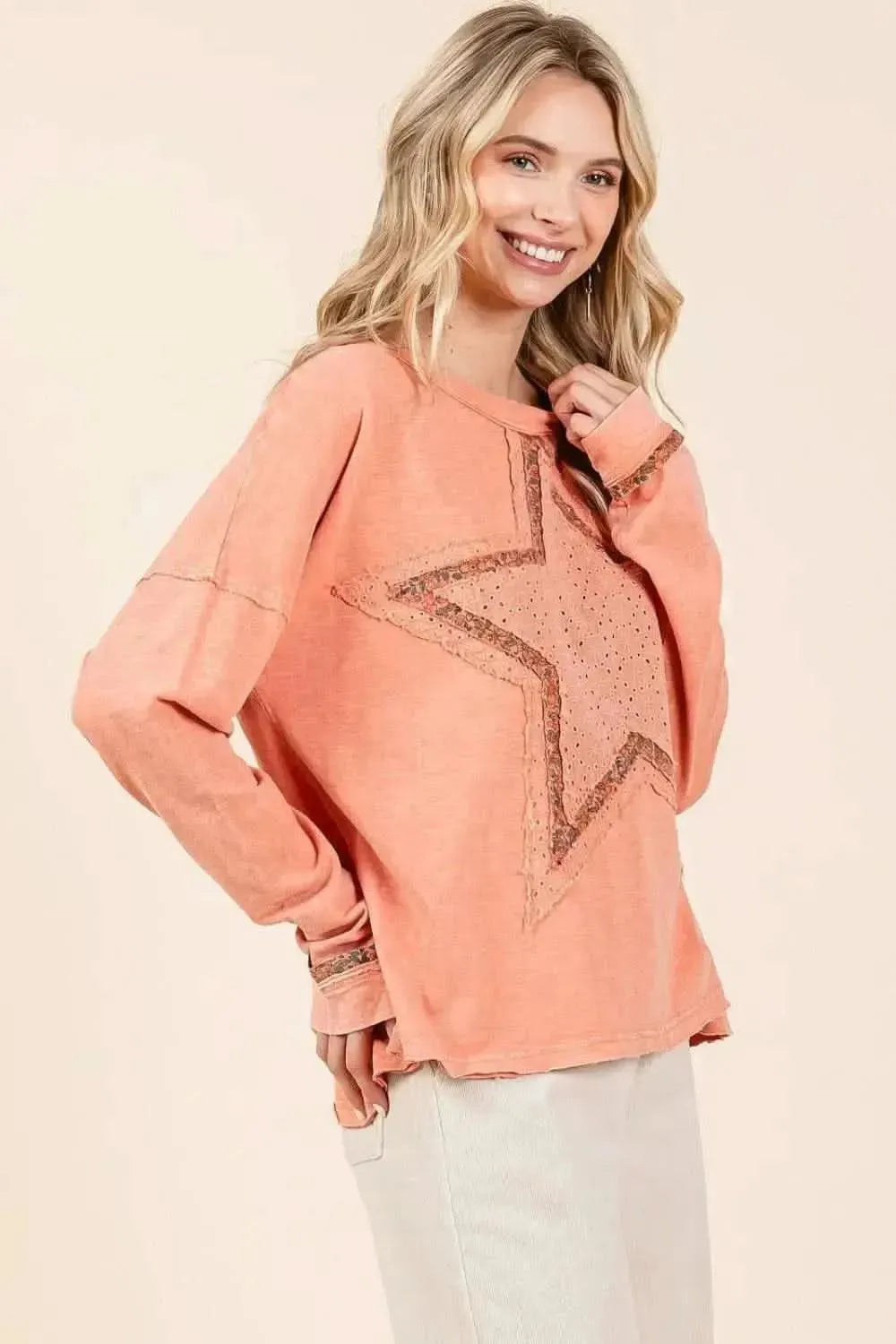 Mittoshop Mineral Wash Star Patch Long Sleeve T-Shirt - Bad Moms Club