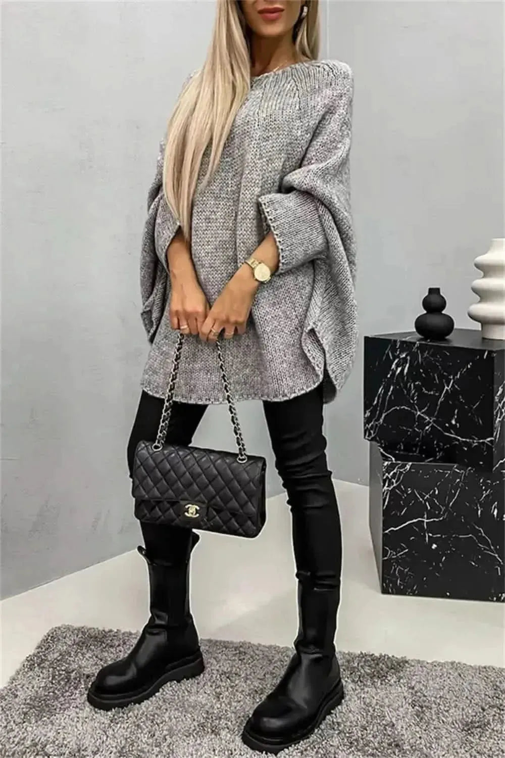 Round Neck Batwing Sleeve Sweater - Bad Moms Club